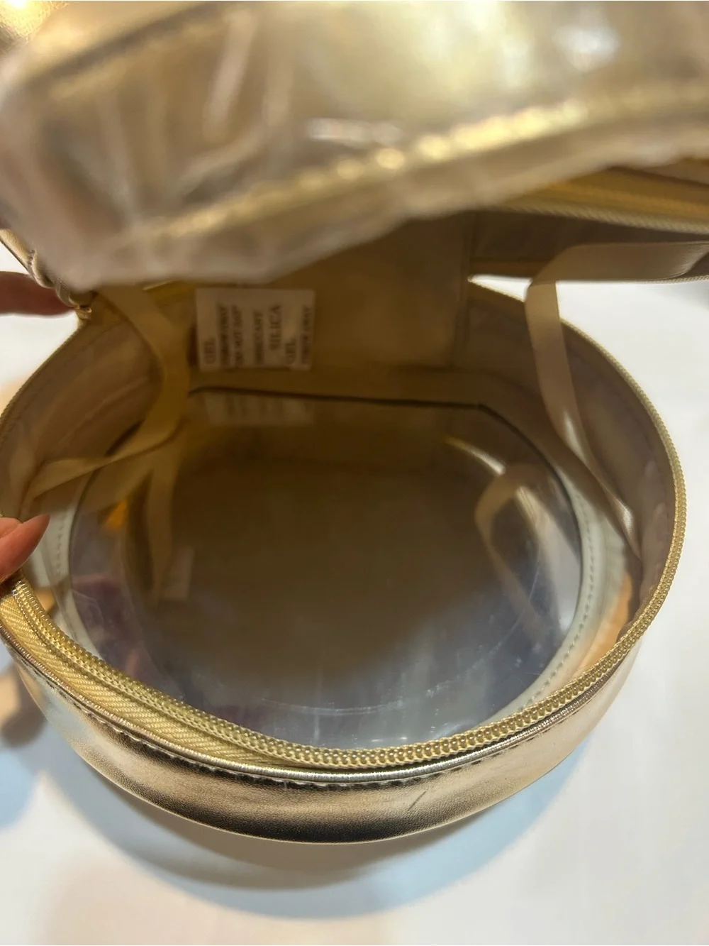 Bath & Body Works Metallic Gold Round Cosmetic Case with Bow